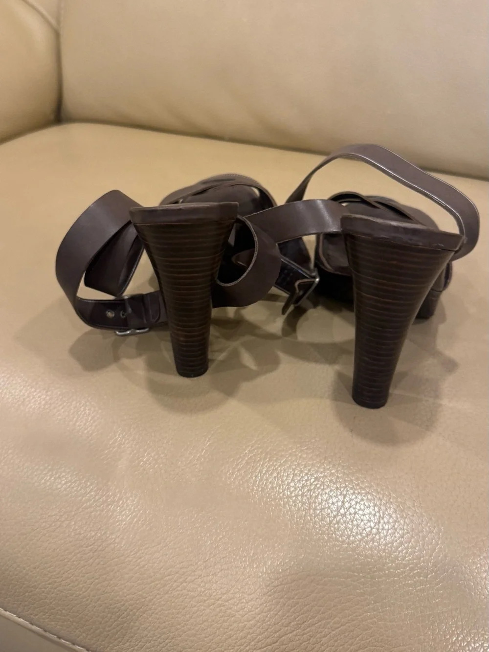 Pedro Garcia Dark Brown Leather Crisscross Platform Sandals